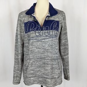 PINK Pullover Quarter Zip Sweatshirt Spellout Logo